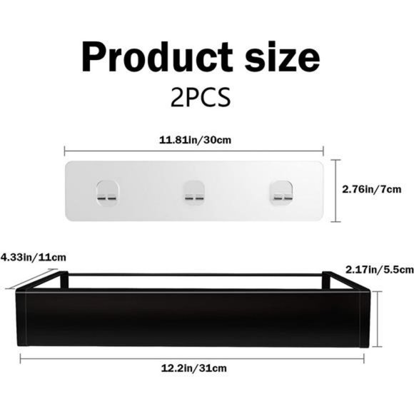 Shower Caddy, Self Adhesive Shower Shelves With Hooks - 2 Pack Black - Picture 5 of 6